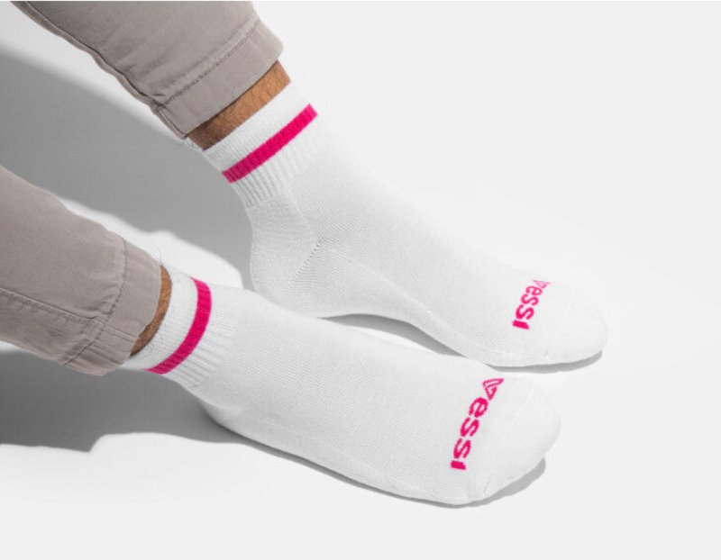 Vessi Mid Crew Socks Accessories Socks White / Rose | CA-53196